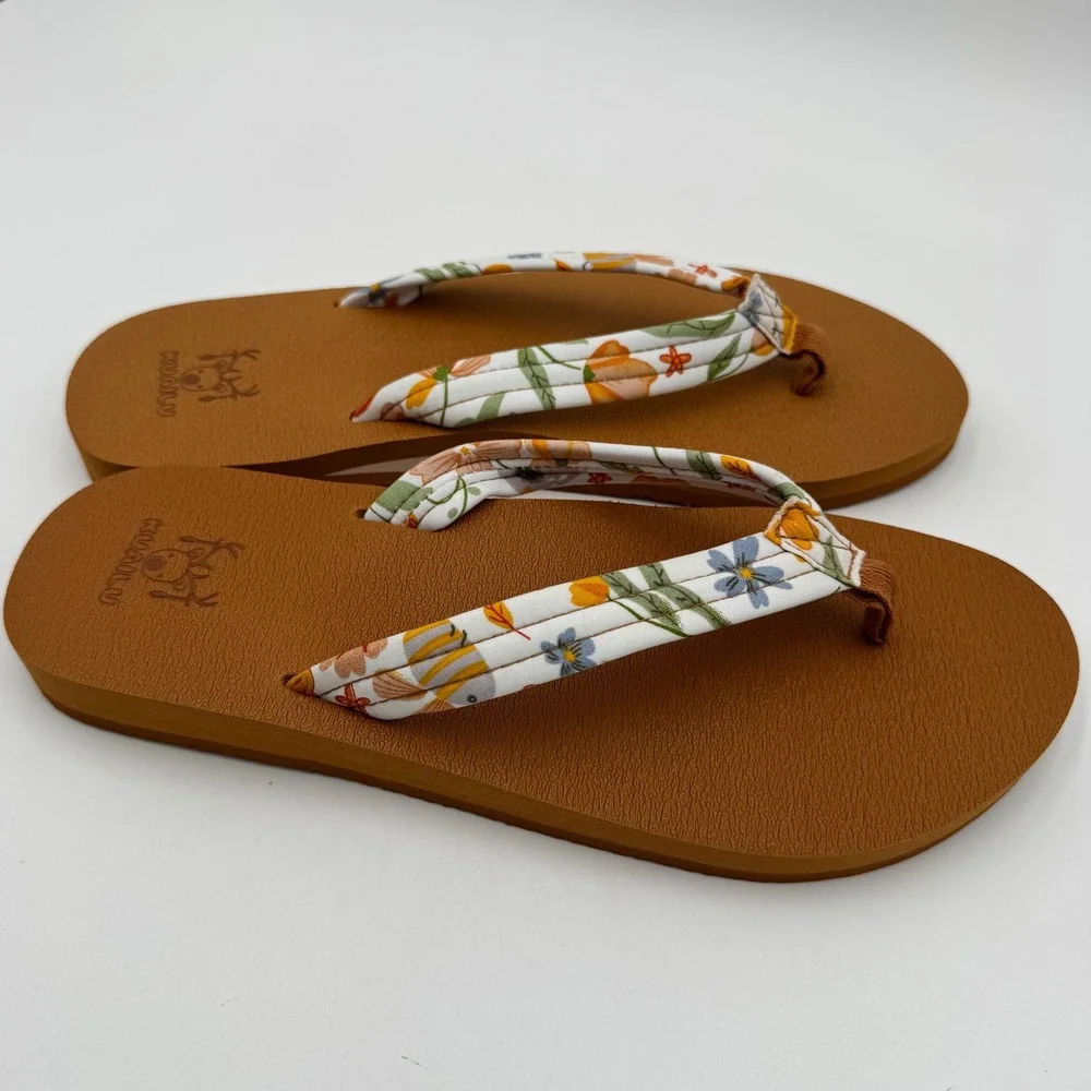 KuaiLu Flip Flops Yoga Mat Comfort Floral Sandals Womens Tan Arc Support Beach